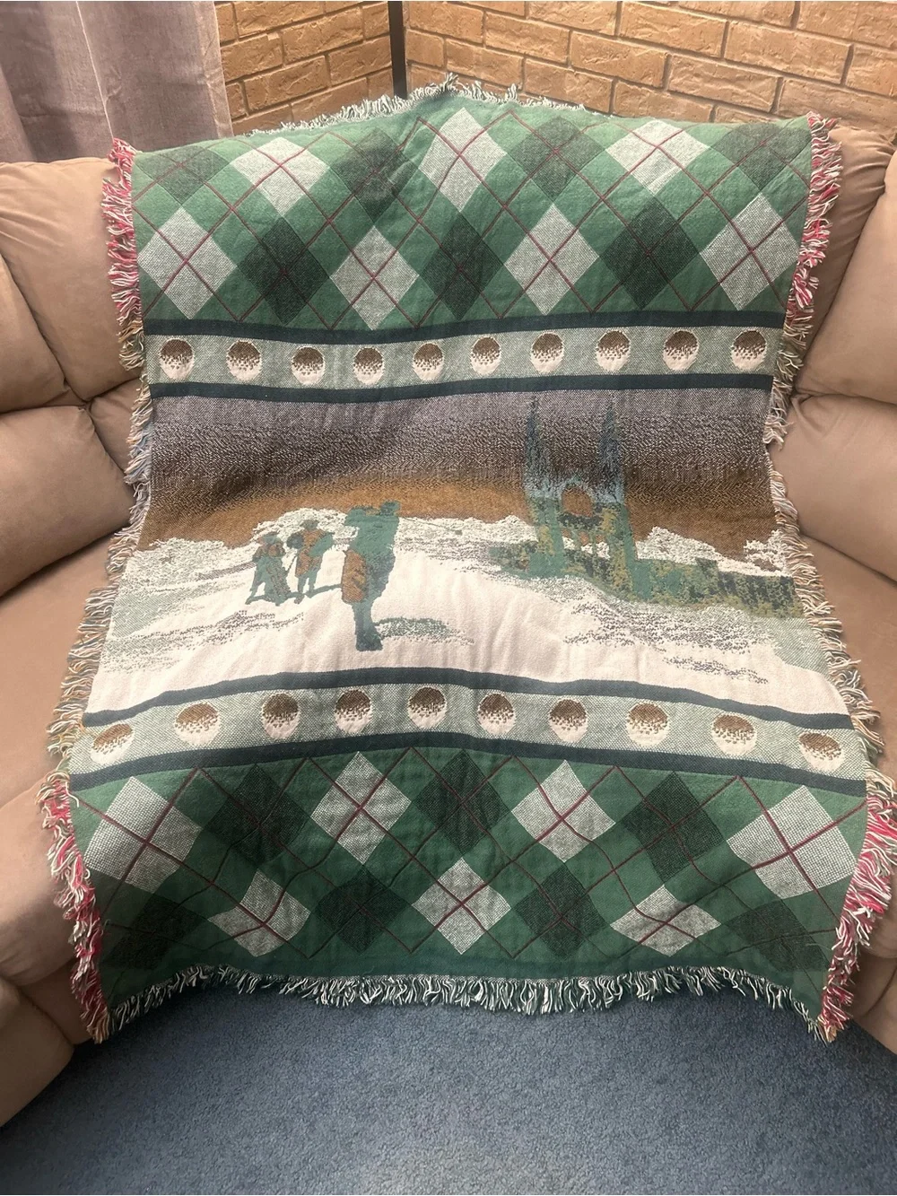 Golf Theme Woven Throw Blanket Fringe Europe Golfer Tapestry Style Vintage